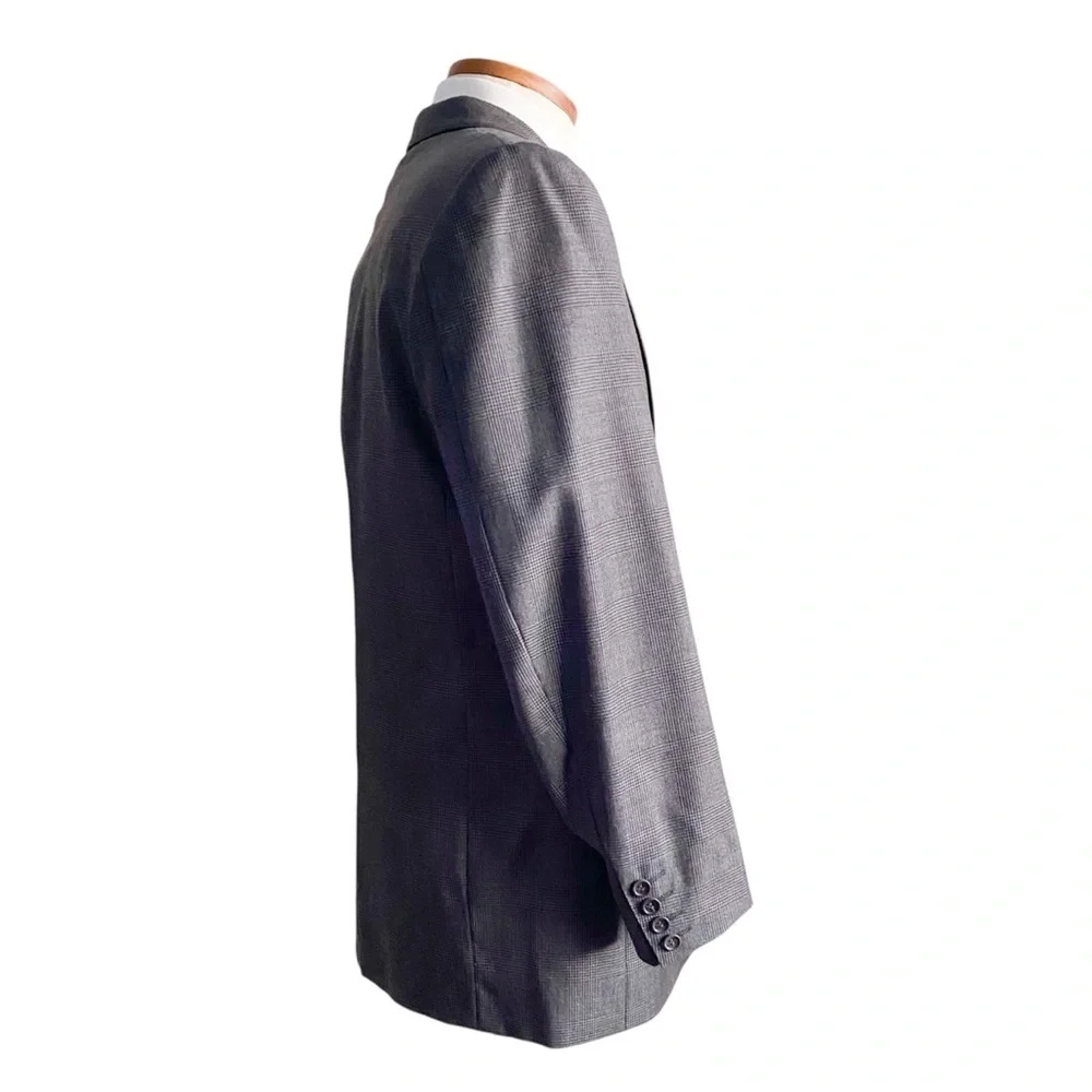 Canali Wool Gray Double Breasted Houndstooth Check Blazer Tuxedo Sport Coat 52S